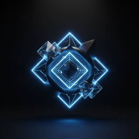 Geometric Minimal Neon Shape Blue Electric Glow 2025 – 8K Minimal Black UI Mockup