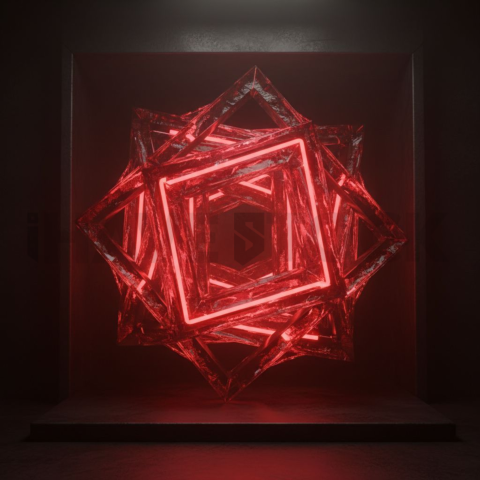 Geometric Minimal Neon Shape Red Glow 2025 – 8K Minimal Black UI Mockup