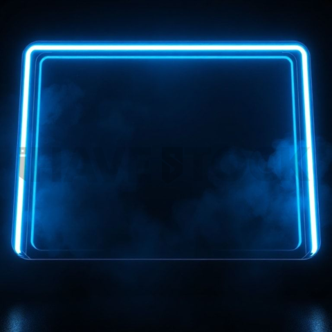 Glass Panel with Neon Frame Blue Electric Glow 2025 – 8K Minimal Black UI Mockup