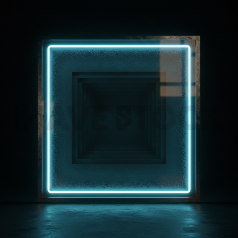 Glass Panel with Neon Frame Cyan Glow 2025 – 8K Minimal Black UI Mockup