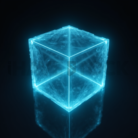 Neon Glow Polygonal Cube Cyan Glow 2025 – 8K Minimal Black UI Mockup