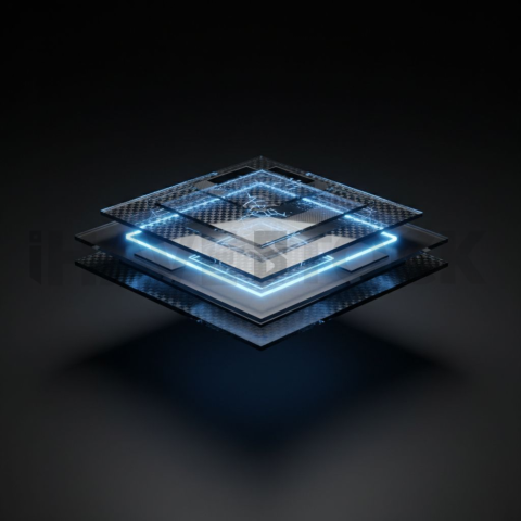 Abstract Floating UI Plate Blue Electric Glow 2025 – 8K Minimal Black UI Mockup