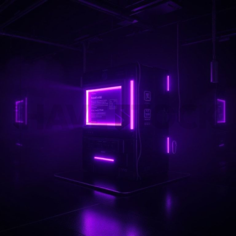 Cyberpunk Terminal Interface Block Purple Glow 2025 – 8K Minimal Black UI Mockup