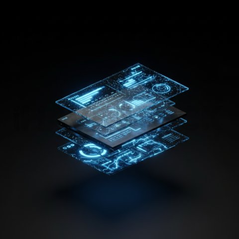 Dark Floating Dashboard Widget Blue Electric Glow 2025 – 8K Minimal Black UI Mockup