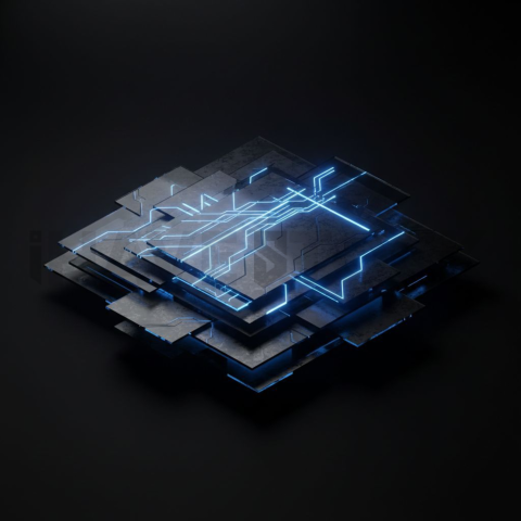 Dark Tech Panel Overlay Blue Electric Glow 2025 – 8K Minimal Black UI Mockup