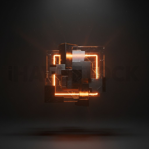 Floating Abstract UI Container Amber Glow 2025 – 8K Minimal Black UI Mockup