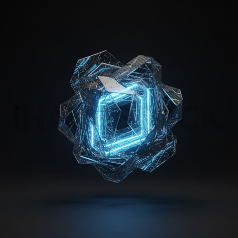 Floating Abstract UI Container Blue Electric Glow 2025 – 8K Minimal Black UI Mockup