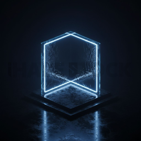 Glass Panel with Neon Frame Blue Electric Glow 2025 – 8K Minimal Black UI Mockup