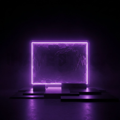 Glass Panel with Neon Frame Purple Glow 2025 – 8K Minimal Black UI Mockup