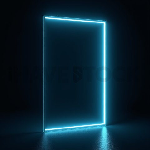 Glass Panel with Neon Frame Cyan Glow 2025 – 8K Minimal Black UI Mockup