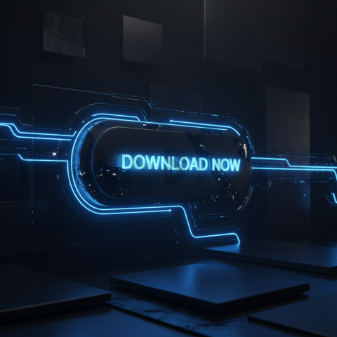 Matte Black CTA Button 3D Blue Electric Glow 2025 – 8K Minimal Black UI Mockup