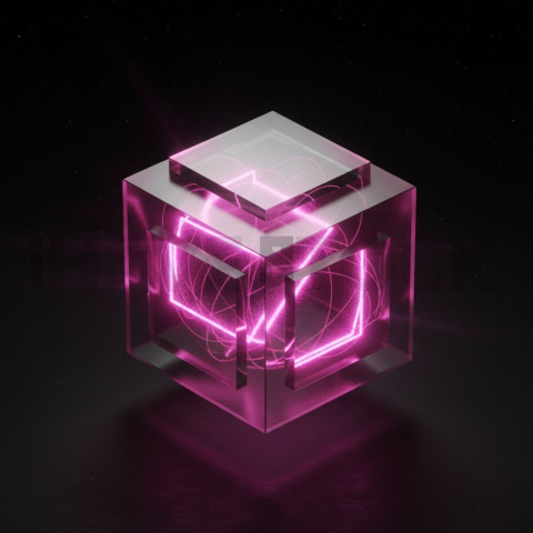 Minimalism Glassmorphism Cube Render Magenta Glow 2025 – 8K Minimal Black UI Mockup