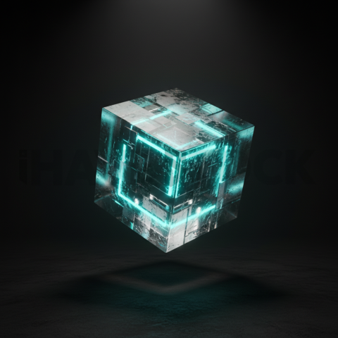 Minimalism Glassmorphism Cube Render Cyan Glow 2025 – 8K Minimal Black UI Mockup