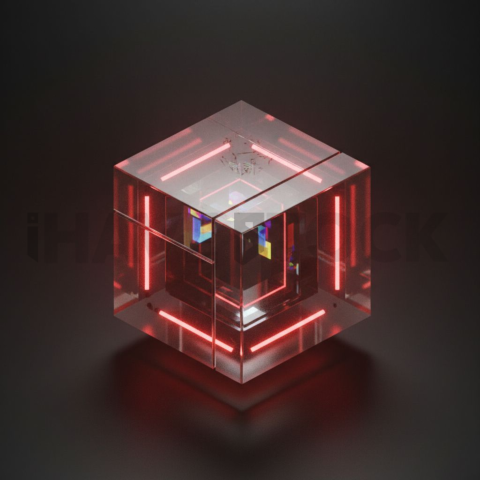 Minimalism Glassmorphism Cube Render Red Glow 2025 – 8K Minimal Black UI Mockup