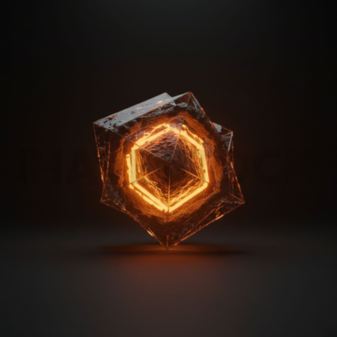 Neon Glow Polygonal Cube Amber Glow 2025 – 8K Minimal Black UI Mockup