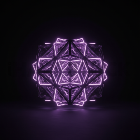 Neon Glow Polygonal Cube Purple Glow 2025 – 8K Minimal Black UI Mockup