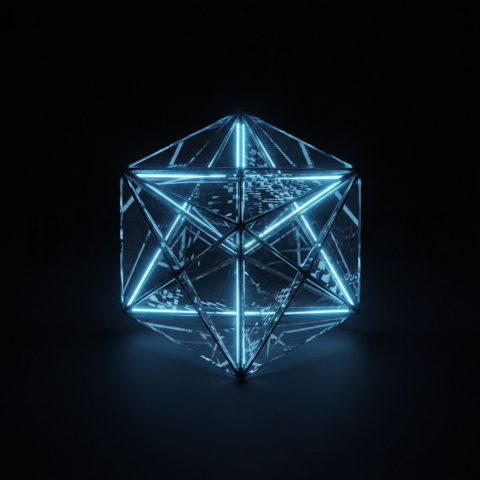 Neon Glow Polygonal Cube Blue Electric Glow 2025 – 8K Minimal Black UI Mockup