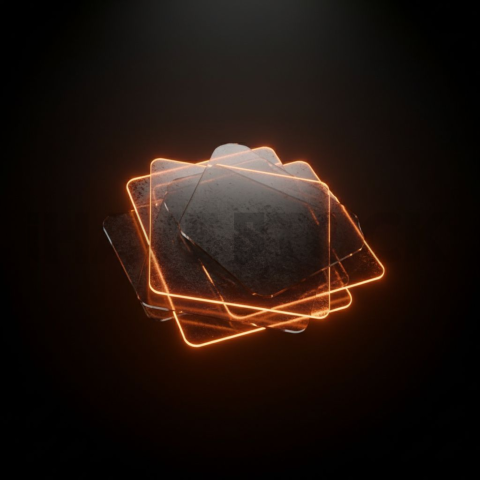 Abstract Floating UI Plate Amber Glow 2025 – 8K Minimal Black UI Mockup
