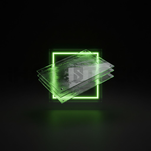 Abstract Floating UI Plate Green Neon Glow 2025 – 8K Minimal Black UI Mockup
