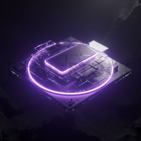 Abstract Floating UI Plate Purple Glow 2025 – 8K Minimal Black UI Mockup