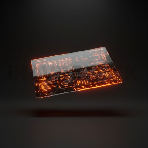 Abstract Floating UI Plate Orange Fire Glow 2025 – 8K Minimal Black UI Mockup