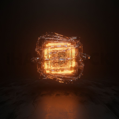 AI Core Holographic Element Amber Glow 2025 – 8K Minimal Black UI Mockup