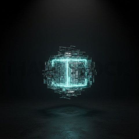 AI Core Holographic Element Cyan Glow 2025 – 8K Minimal Black UI Mockup