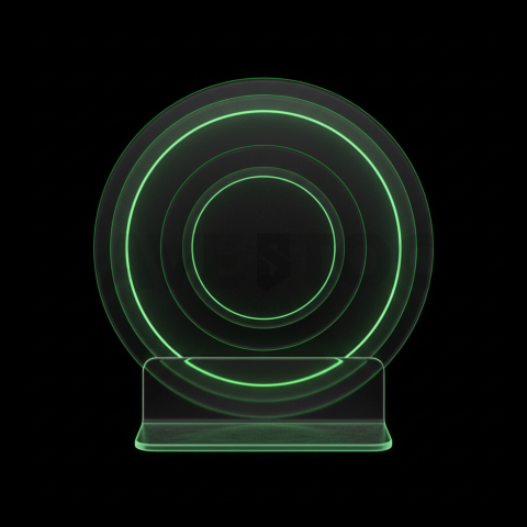 Glassy 3D Plate Green Neon Strong Glow Dark Glassmorphism Element 2025 – 8K