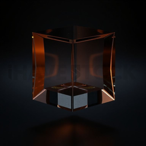 Glassy Floating Cube Amber Subtle Glow Dark Glassmorphism Element 2025 – 8K