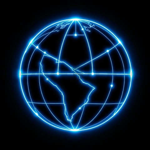 Globe Connection Icon Blue Electric Strong Glow Dark Line Icon 2025 – 8K