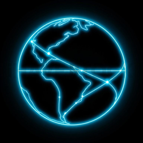 Globe Connection Icon Cyan Subtle Glow Dark Line Icon 2025 – 8K