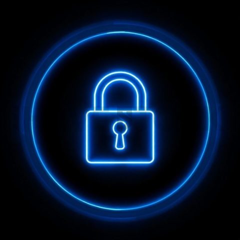 Lock Privacy Icon Blue Electric Strong Glow Dark Line Icon 2025 – 8K