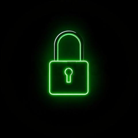 Lock Privacy Icon Green Neon Ultra Intense Glow Dark Line Icon 2025 – 8K