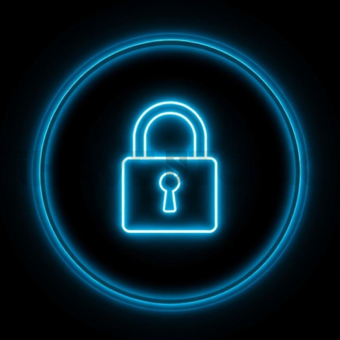 Lock Privacy Icon Cyan Medium Glow Dark Line Icon 2025 – 8K