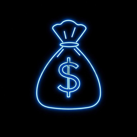 Money Bag Line Icon Blue Electric Subtle Glow Dark Line Icon 2025 – 8K