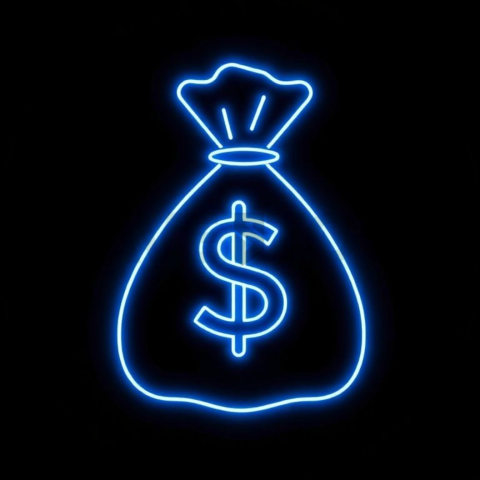 Money Bag Line Icon Blue Electric Ultra Intense Glow Dark Line Icon 2025 – 8K