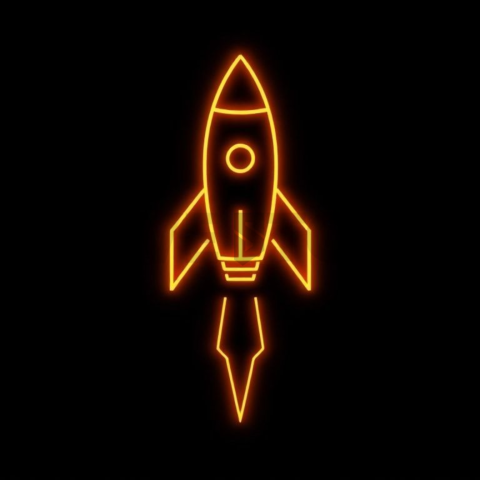 Rocket Line Icon Amber Medium Glow Dark Line Icon 2025 – 8K