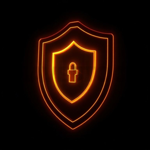 Shield Security Icon Amber Subtle Glow Dark Line Icon 2025 – 8K