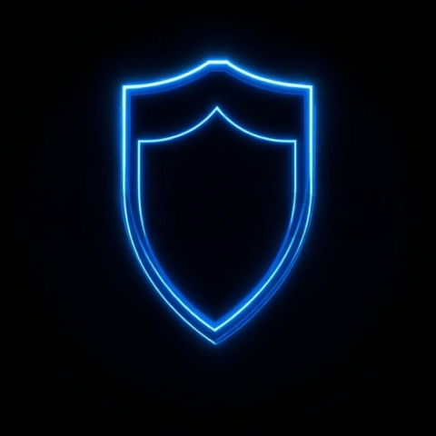 Shield Security Icon Blue Electric Strong Glow Dark Line Icon 2025 – 8K