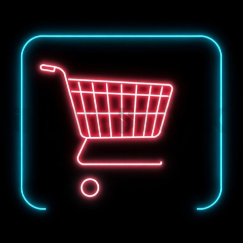 Shopping Cart Icon Cyan Strong Glow Dark Line Icon 2025 – 8K