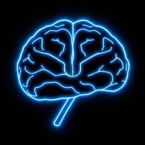 AI Brain Circuit Icon Blue Electric Strong Glow Dark Line Icon 2025 – 8K