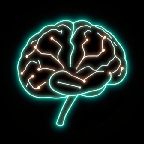 AI Brain Circuit Icon Emerald Medium Glow Dark Line Icon 2025 – 8K