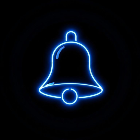 Bell Notification Icon Blue Electric Medium Glow Dark Line Icon 2025 – 8K