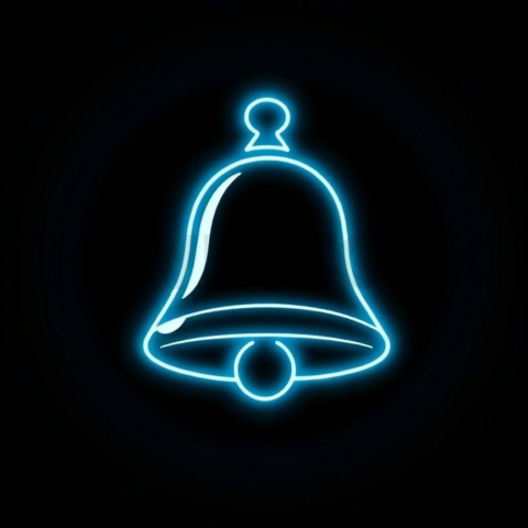 Bell Notification Icon Cyan Strong Glow Dark Line Icon 2025 – 8K