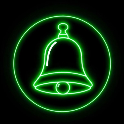 Bell Notification Icon Green Neon Ultra Intense Glow Dark Line Icon 2025 – 8K