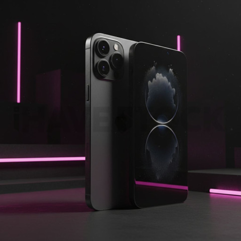 Iphone 16 Pro Max Dramatic Shadow Render Magenta Glow 2025 – 8K Minimal Black UI Mockup