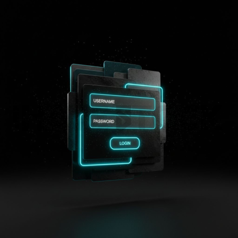 Minimal Dark Login Form Ui Cyan Glow 2025 – 8K Minimal Black UI Mockup