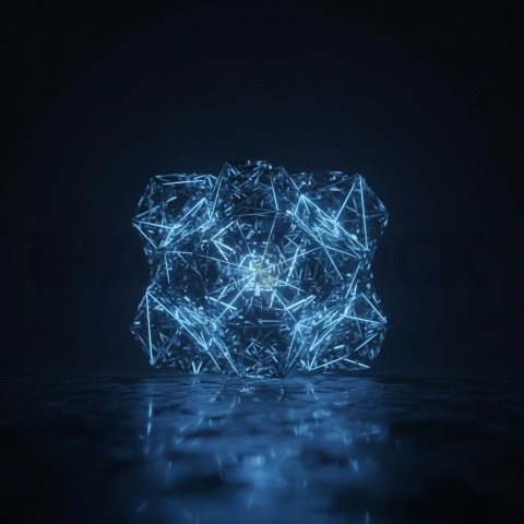 Neon Glow Polygonal Cube Blue Electric Glow 2025 – 8K Minimal Black UI Mockup