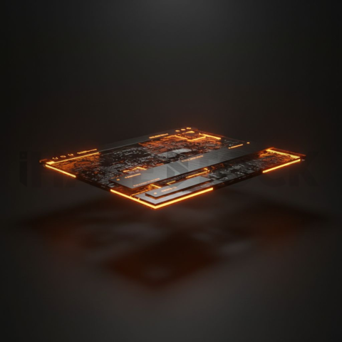 Abstract Floating UI Plate Amber Glow 2025 – 8K Minimal Black UI Mockup