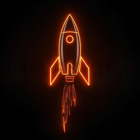 Abstract Neon Line Rocket Icon Amber Glow 2025 – 8K Minimal Black UI Mockup